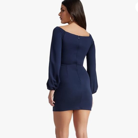 DRESS THE POPULATION Esperanza Long Sleeve Bodycon Dress In Navy, S NWT - Picture 4 of 13